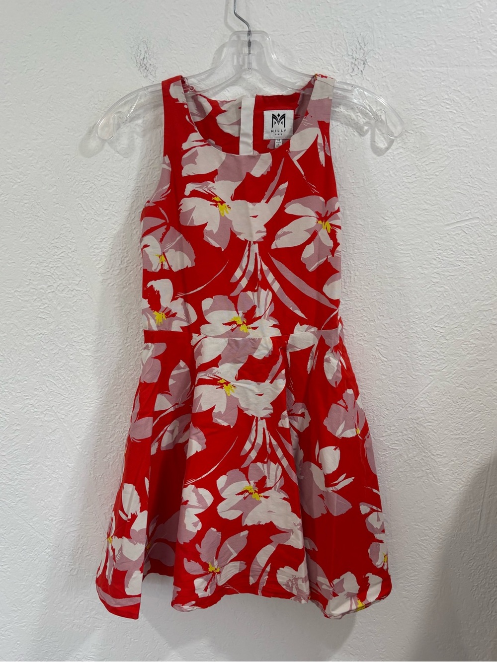 Milly Mini Girls Red Floral Silk Blend Sleeveless Dress